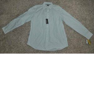 Mens Dress Shirt Apt 9 Green White Striped size Large Button Front Long Sleeves